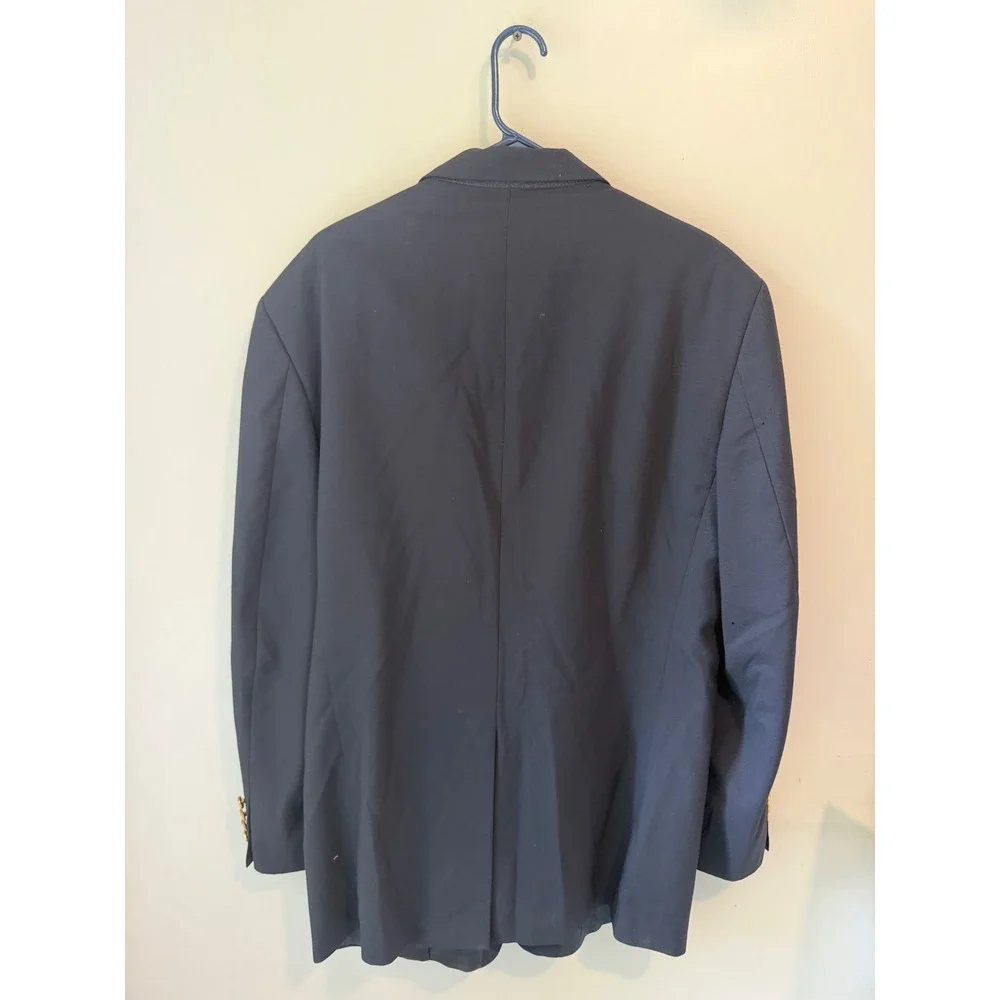 Deansgate Tailors Row‎ Mens 44L Navy Blue Worsted Wool Blazer Gold Crest Button